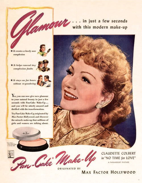 Claudette Colbert for Max Factor, 1943Theme Week: Makeup 