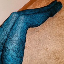 Herhosiery:  Layered Some Lacey #Fishnets Over Blue Tights! = ) #Tights #Pantyhose