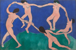 moma:  How did Matisse go from Dance (I) to cut-outs? Assistant curator Samantha Friedman explains.  [Henri Matisse. Dance (I). Paris, Boulevard des Invalides, early 1909. Oil on canvas, 8′ 6 1/2″ x 12′ 9 1/2″ (259.7 x 390.1 cm). The Museum