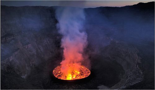 This is a lava lake which appears in the summit crater of Nyiragongo volcano. It is the biggest lava