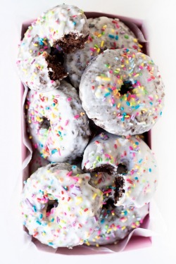 sweetoothgirl:  Glazed Chocolate Cake Donuts  