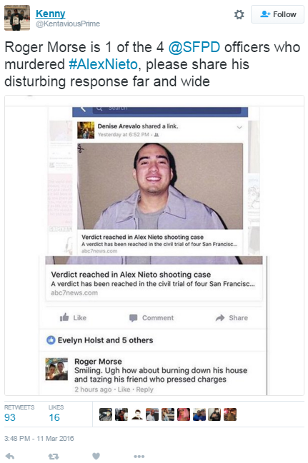 corbeezyyy:  curlyfoxxx:  blackmattersus:    The jury denied the family of Alex Nieto — a young Latino man who was a security guard — monetary damages in the case.   The four San Francisco Police Department officers who fatally shot a 28-year-old