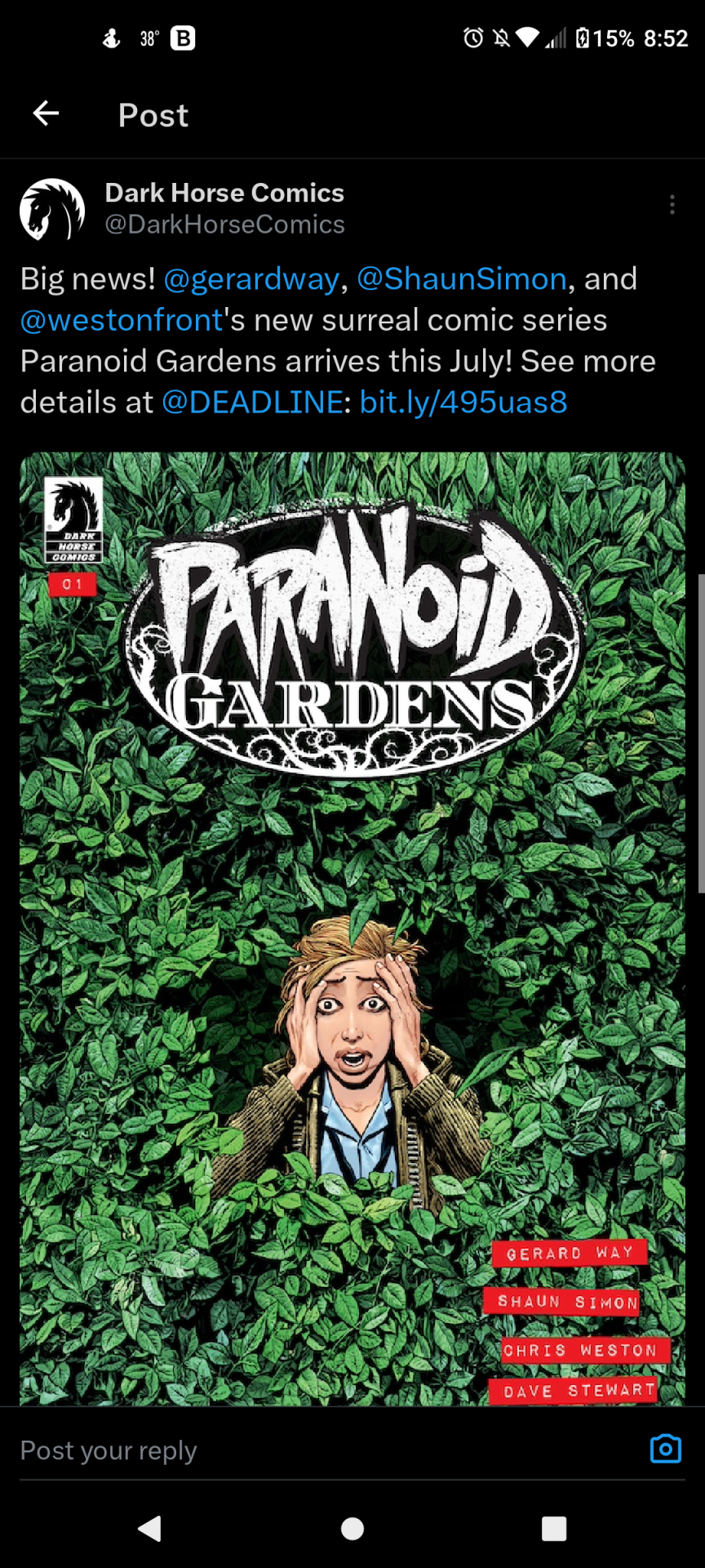 Gerard Way Releasing New Comic Series, "Paranoid Gardens" Part One (of Six) In Comic Shops On July 17.