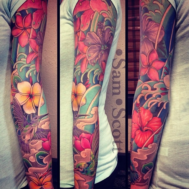 hawaiian flower tattoos sleeve on womanTikTok Search