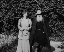 teatimeatwinterpalace:Archive footage of the famous author and philosopher Leo Tolstoy walking in a 