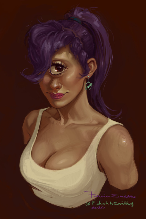 sketchsmithy:Leela of Futurama ~ a repaint of a drawing I did in 2013ish :&gt;You can see a 2013