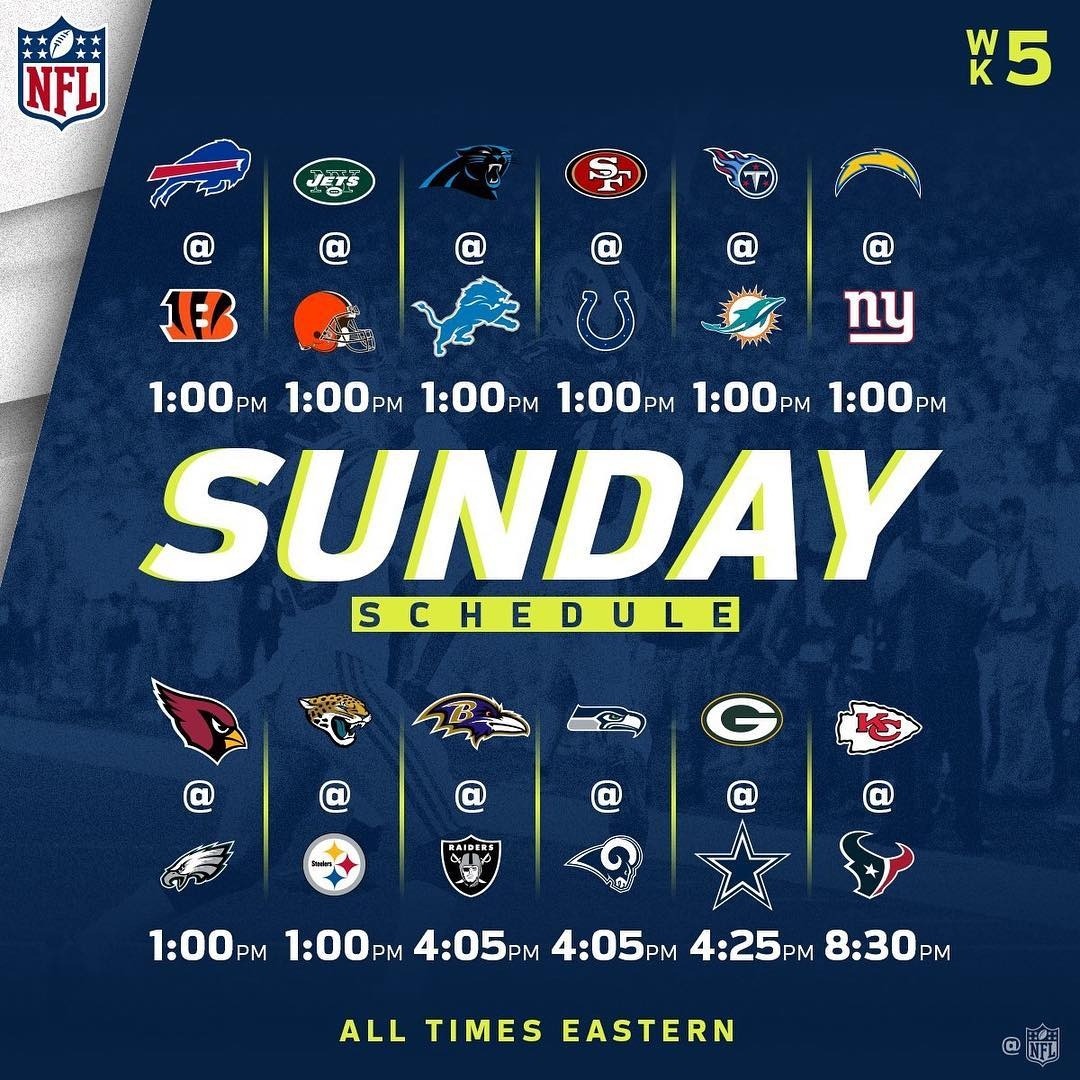 Week 5 NFL Sunday Schedule via IG:nfl | The Football Chick