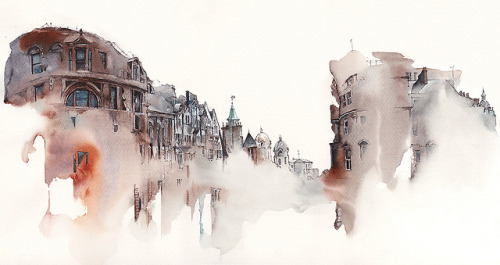 Dreamy Architectural Watercolors by Sunga Park // via colossal