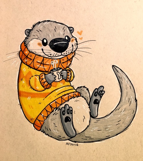 twelvepapercranes: Sweater otter for Inktober #30 Wow this is amazing!! I love it!