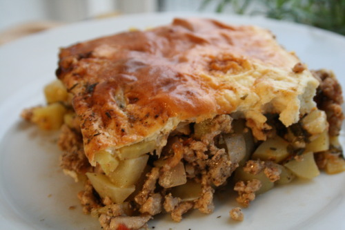 Moussaka / Musaka is a traditional Bulgarian dish with potatoes and minced meat. Moussaka is rather 