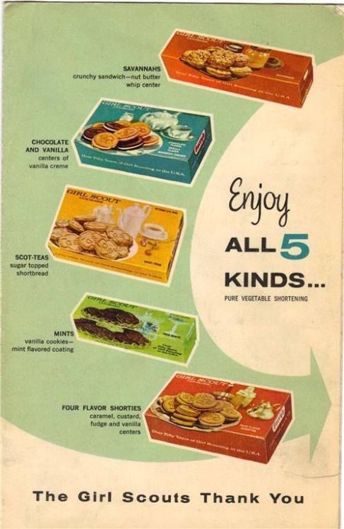 vintageadvertising: Enjoy All 5 Kinds! Girl Scout Cookies, 1968