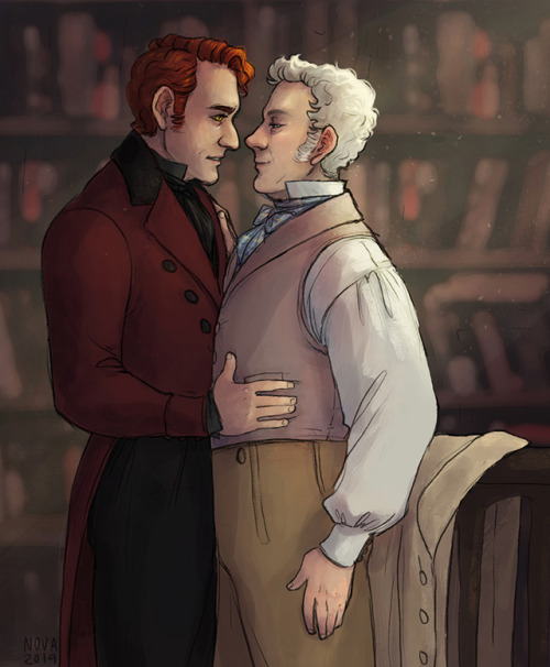 spacefjords: i really wanted to draw two things: crowley with his hand on aziraphale’s waist. 