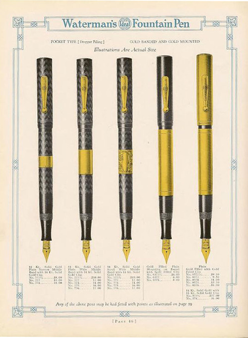 Waterman Fountain Pen, catalog page, 1925. USA. Complete brochure via archive.org