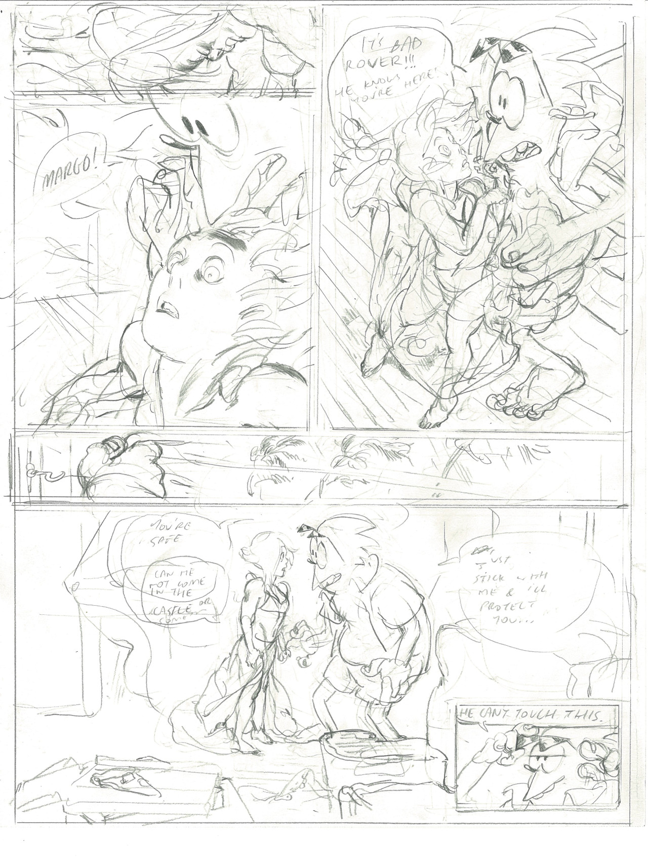 A few pages of pencils from an unfinished comic, “Margo in Bed,” that I was