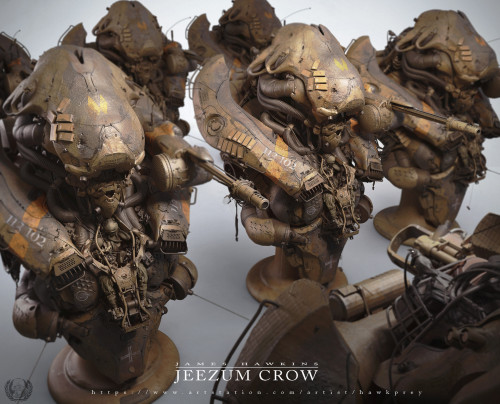 cyberclays:   Jeezum Crow  - by  James Hawkins  “Huge fan of sci-fi and military scale models. Working on an idea for a  series of my own. Mocked up a 1/10 scale desktop mech-bust.  Just what  everyone needs!”