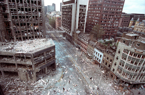 burnedshoes:  © Andre Camara, April 24, 1993, London, UKThe bomb damaged area of the City of London, after two blasts ripped through the buildings in the area. Dozens of people were injured in the blast caused by IRA bombs.