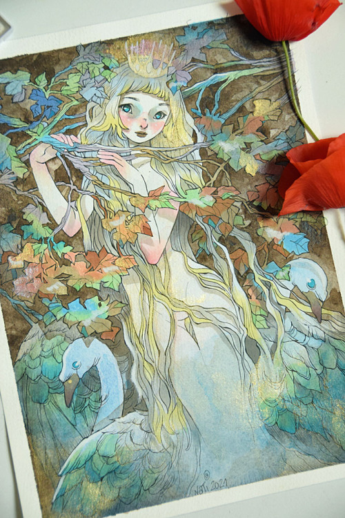 Latest illustrations.Asagao, Summer Flowers, Melusine, Fox Mask.Watercolor, markers, colored pencils