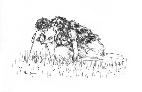 pilferingapples:flaviamarquesart:Day 22/31 of Inktober - Fantine and little Cosette, as suggested by