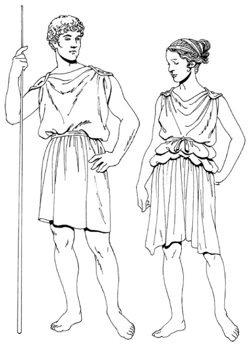 sartorialadventure:Ancient Greek fashions 1-3. chiton4. feast guest and dancer5-6. himatius7. mant