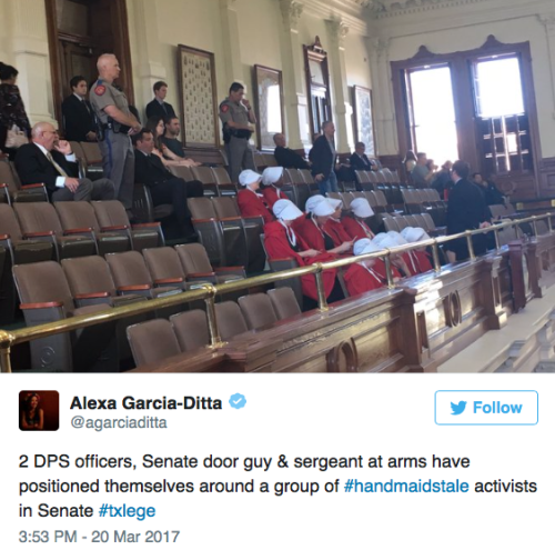 micdotcom:Women wore red ‘Handmaid’s Tale’ robes to Texas Senate in protest of anti-abortion billPro