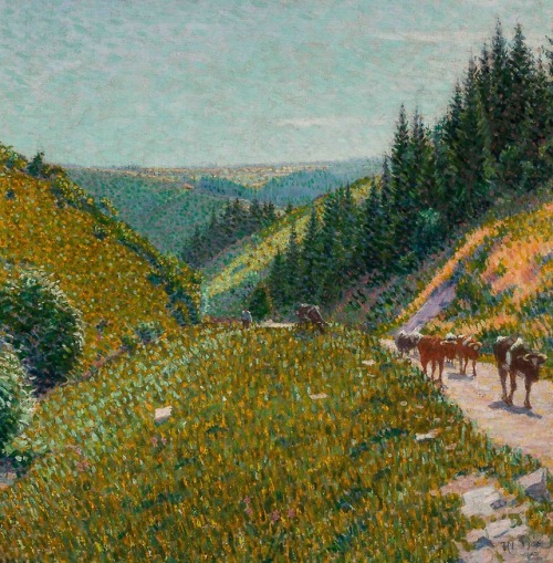 Cattle on a mountain path in the spring,Monschau  -  Ferdinand Hart Nibbrig, 1906Dutch, 1866-1915oil