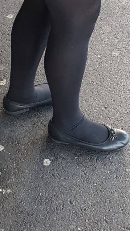 Black opaque tights and black ballet flats with a... - Tumbex