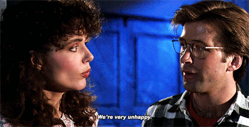 bob-belcher:  What’s wrong? - Beetlejuice (1988)  Why Geena Davis look like the Saw doll when she say ‘unhappy’ lol