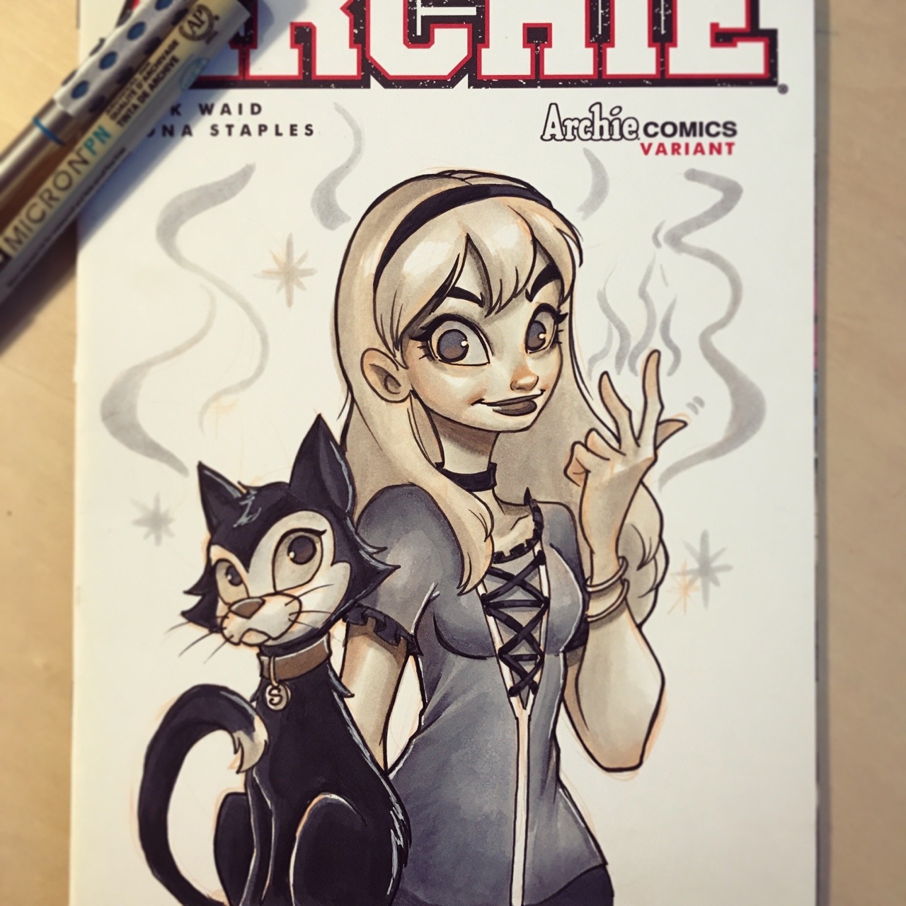 chrissiezullo:A Sabrina The Teenage Witch commission with her cat Salem! Created