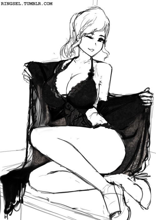 My OC Ringsel in black lingerie outfit Sketch #2Now she is just teasing because you were staring too