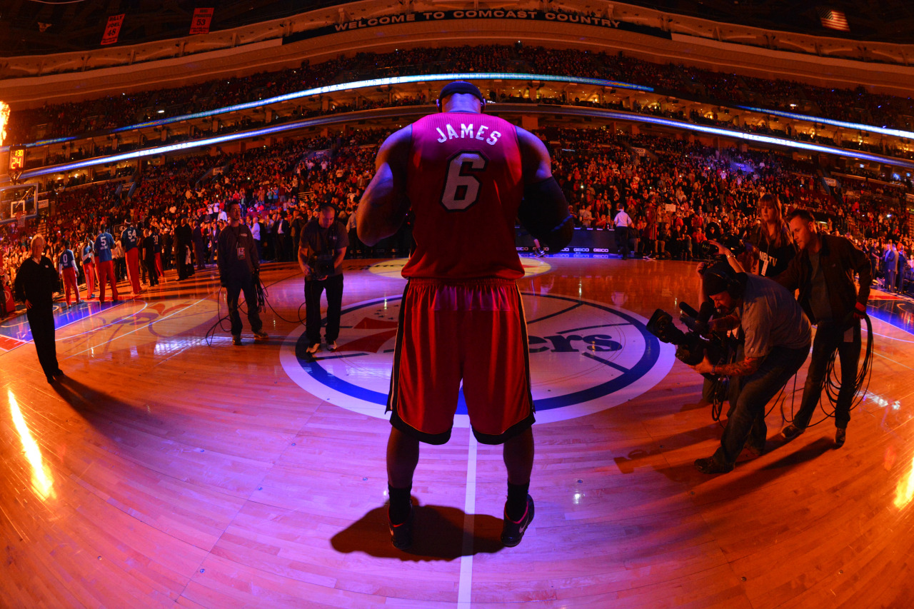 nba:  LeBron James of the Miami Heat is introduced before the game against the Philadelphia