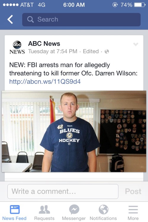 just-the-way-youre-not: A man who threatened to kill Darren Wilson was arrested but Wilson, who kill