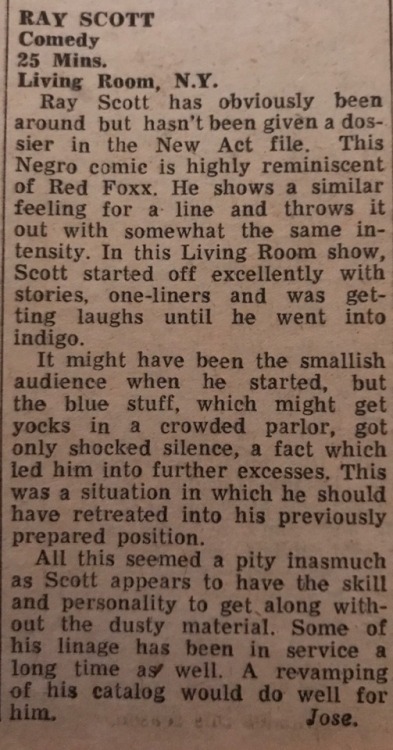 oldshowbiz:Forgotten comedian Ray Scott was a regular at Small’s Paradise West