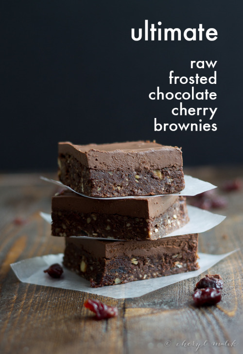 Raw Vegan Frosted Chocolate Cherry Brownies(Click image for recipe)