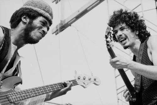 David Brown and Carlos Santana performing at Woodstock, August 16, 1969