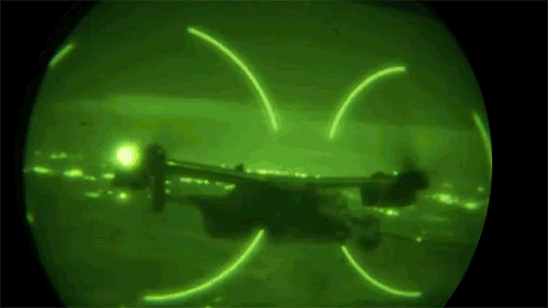 aviationgifs:CV-22 Wingtip lights caught on Night Vision Goggles