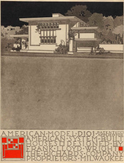 thunderstruck9:  Frank Lloyd Wright (American, 1867-1959), System-Built Houses for The Richards Company project (Exterior perspective of model D101), 1915–17. Lithograph, 27.9 x 21.6 cm.via nobrashfestivity