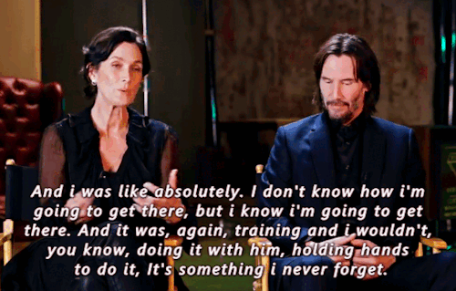 lostsoulincssea: Keanu Reeves and Carrie-Anne Moss on how they jumped off a 46-storey building for 