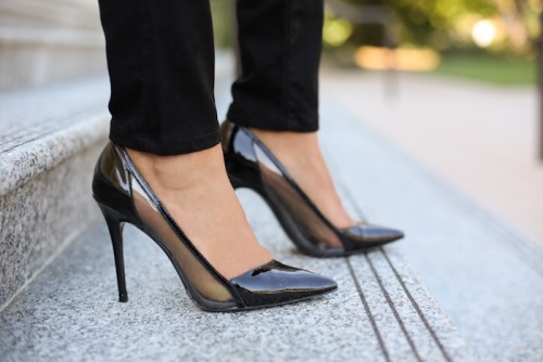 Black patent high heel pumps