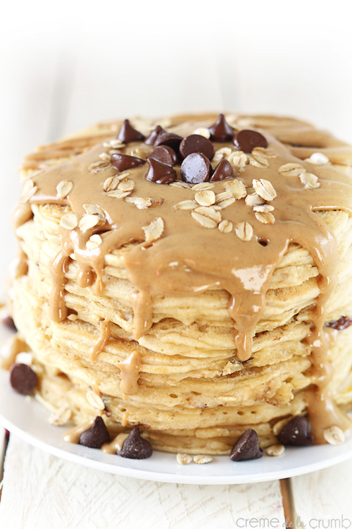 guardians-of-the-food: Peanut Butter Oatmeal Chocolate Chip Cookie Pancakes