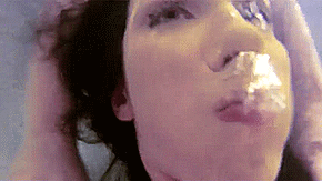 Cheeks bulge, then bubbles explode.