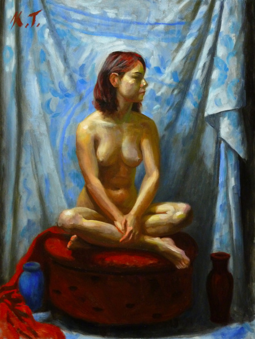 kendrictonn: “Female Figure, Seated on Ottoman”, oil on panel, 14″ x 11″, 20