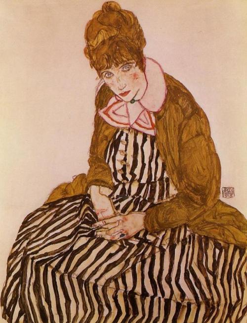 artist-schiele: Edith Schiele, Seated by Egon Schiele Medium: watercolor on paper