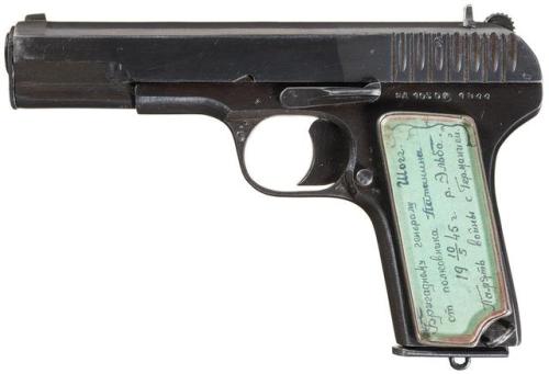 Soviet TT-33 semi automatic pistol presented to an American artillery general from a Soviet Colonel 