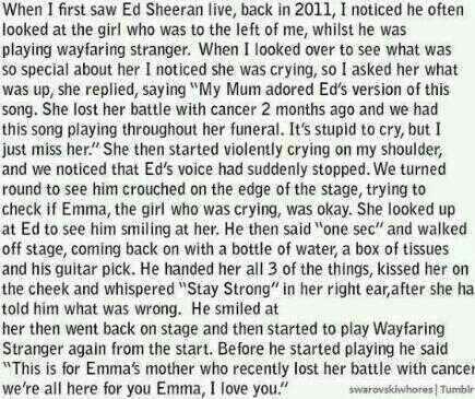 imperfections-dont-define-you:  curlsfromthegod:  THE FEELS , I’m actually crying. Sweet Jesus  THIS. THIS is why I love Ed Sheeran so much.