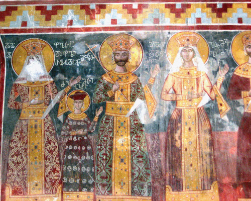 16th century Murals from Gelati monastery in Georgia with images of great Georgian Kings and Queens 