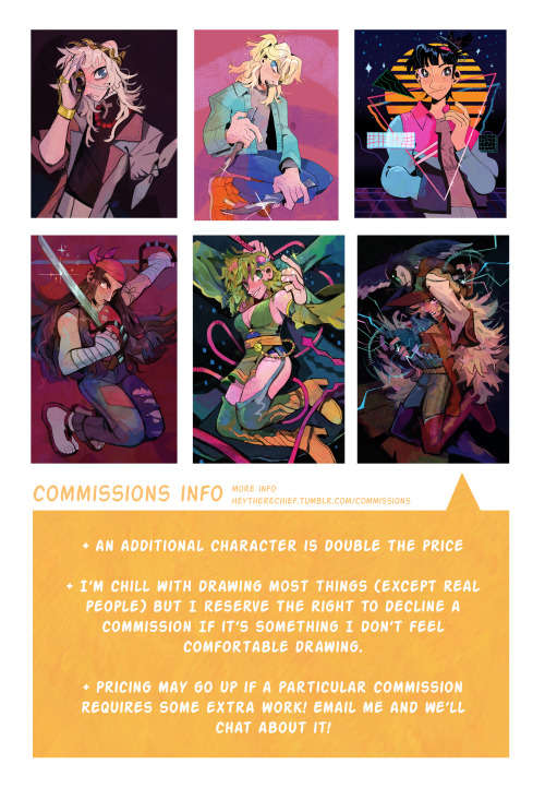 heytherechief: Hey Guys!! I’m opening up a few slots for commissions to work on this coming we