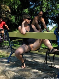 carelessnaked:In a park showing her bottomless