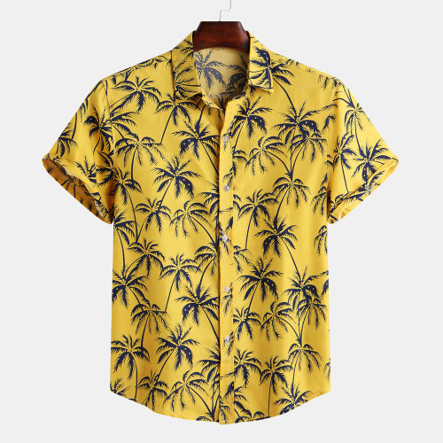 neon-avocado:Cotton Leaf Printed Chest Pocket Turn Down Collar Short Sleeve ShirtsCheck out HERE20% 
