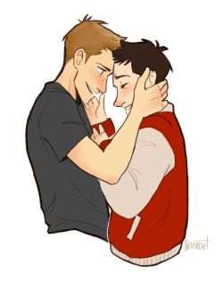 linneart:  Alright whoever just suggested Cas wearing Dean’s letterman jacket THANK YOU YOU HAVE JUST MADE THE CUTEST HEADCANON 