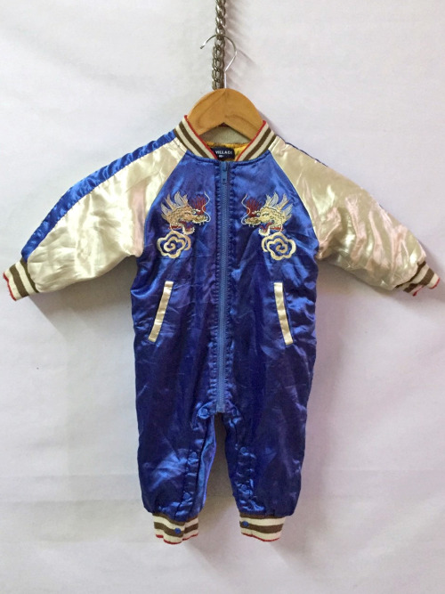 A Japanese sukajan baby jumpsuit. Cute concept. (via Etsy)